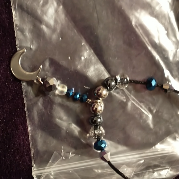 Sterling silver moon necklace with Crystals, glass, and metallic beads. - Picture 4 of 4